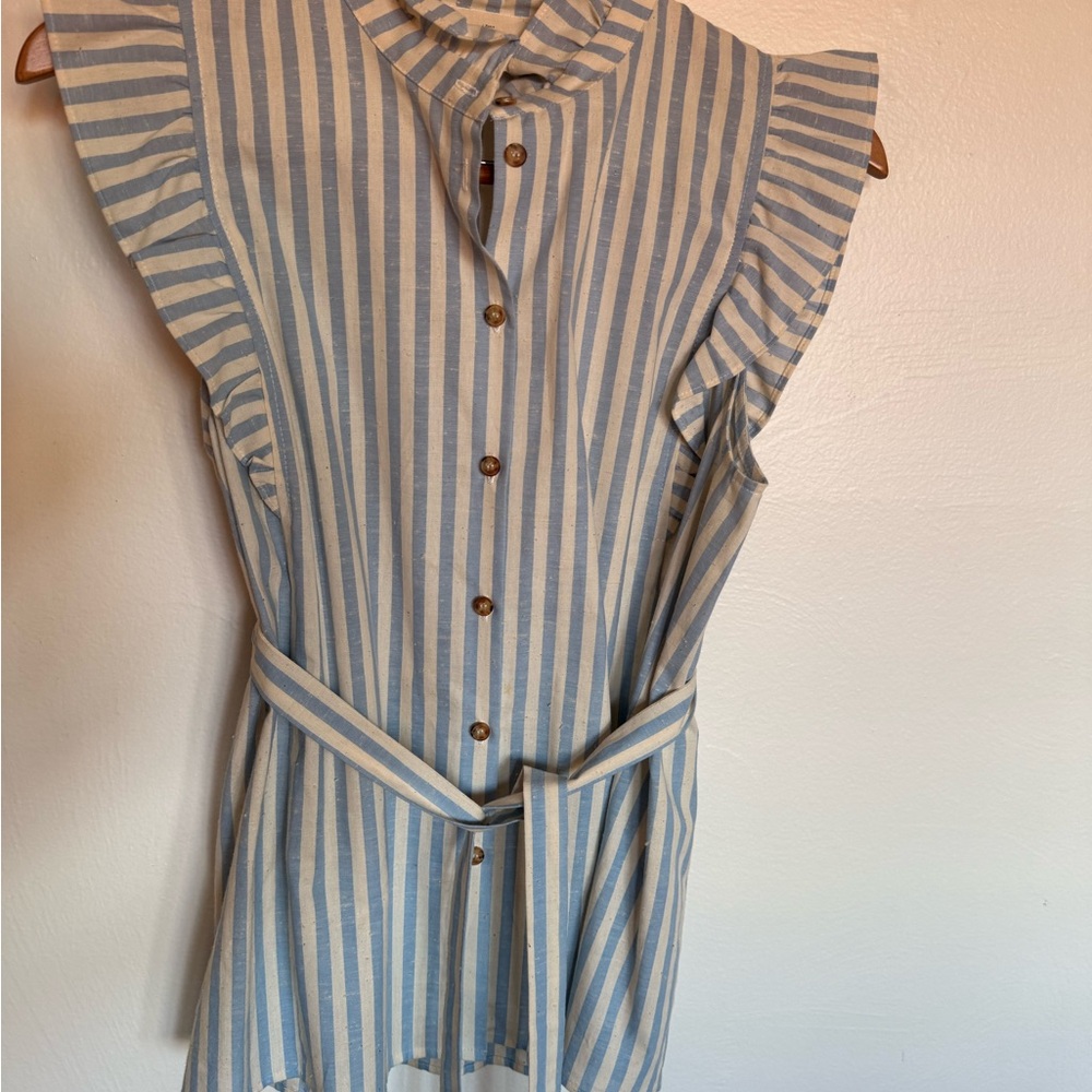 Sezane Blue and White Striped Sleeveless Dress